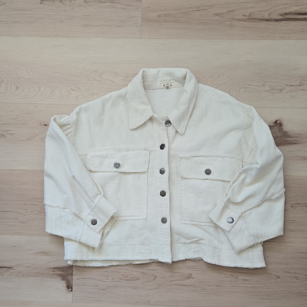 POL Corduroy Cropped Jacket, White, Size Small
